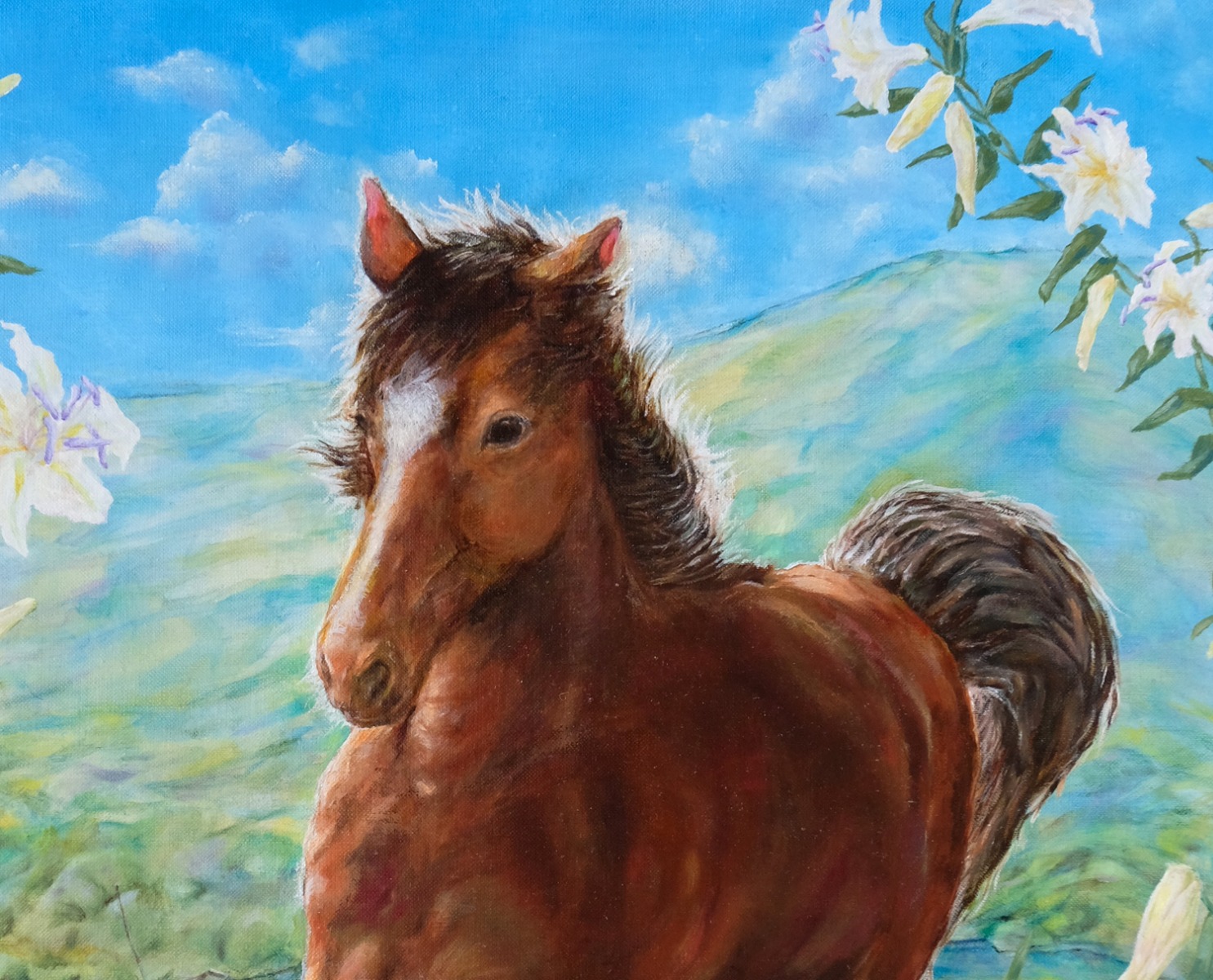 レア物！陶器の可愛いい子馬の絵画 馬とユリ - 平塚 加代子 ｜コスモスギャラリー：インテリア絵画の購入