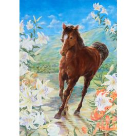 レア物！陶器の可愛いい子馬の絵画 馬とユリ - 平塚 加代子 ｜コスモスギャラリー：インテリア絵画の購入