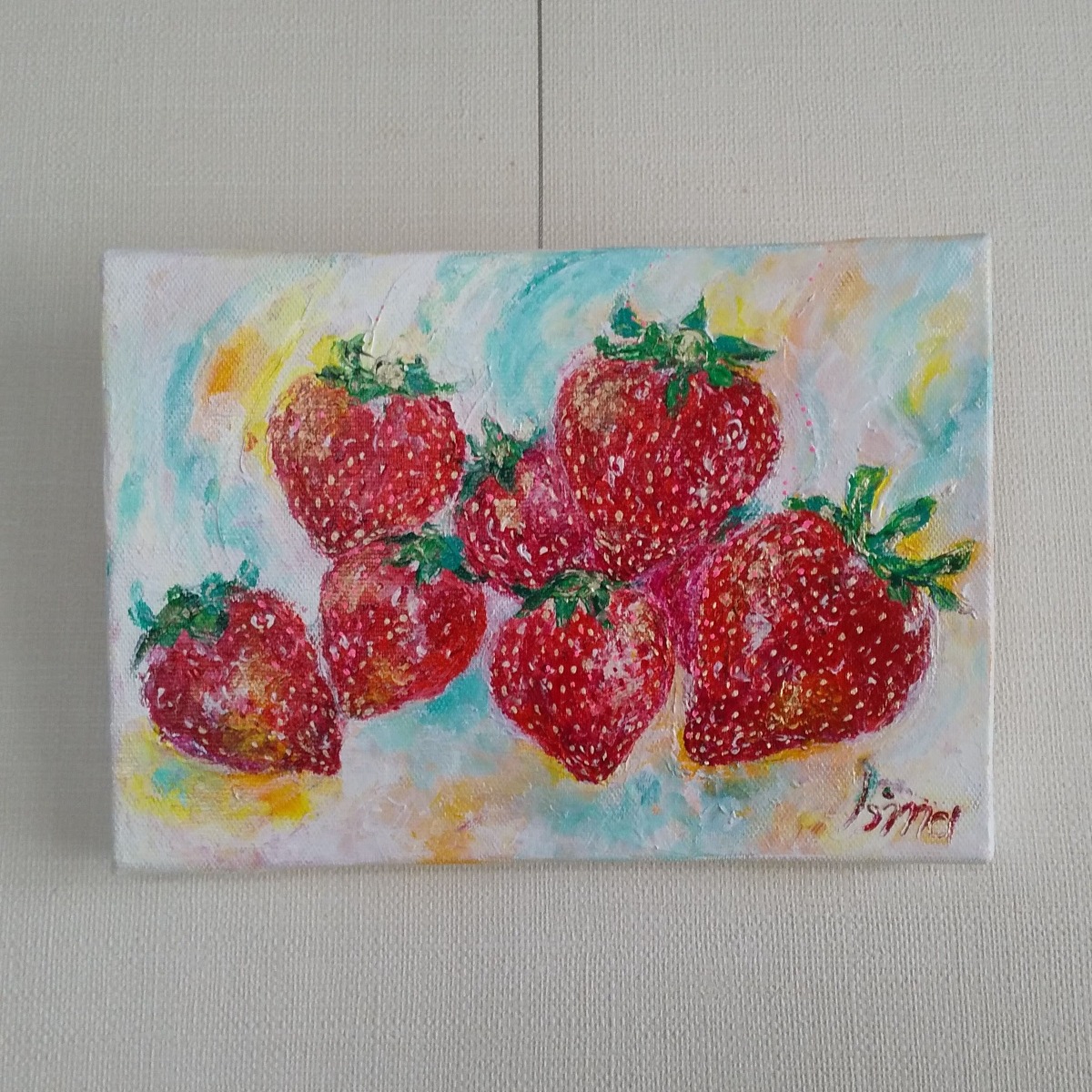 絵画。原画【白猫はいちごを食べるのが好きだ】 絵画。原画【白猫はいちごを食べるのが好きだ】